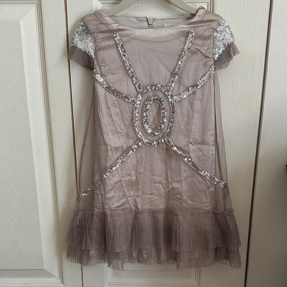 Joyfolie Taupe Dress with Silver Sequins
